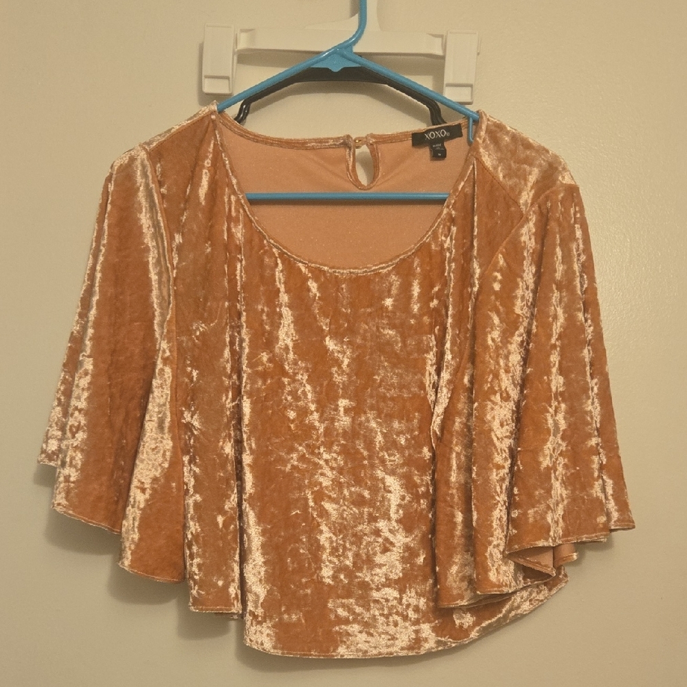 XOXO Shimmering Peach Pink Velvet Top